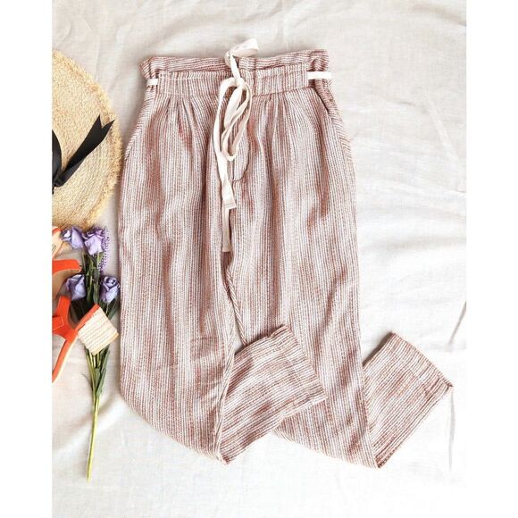 Free People Light At Sunrise Paperbag Pants Size 6 Cropped Super High Rise Strip - Picture 1 of 16